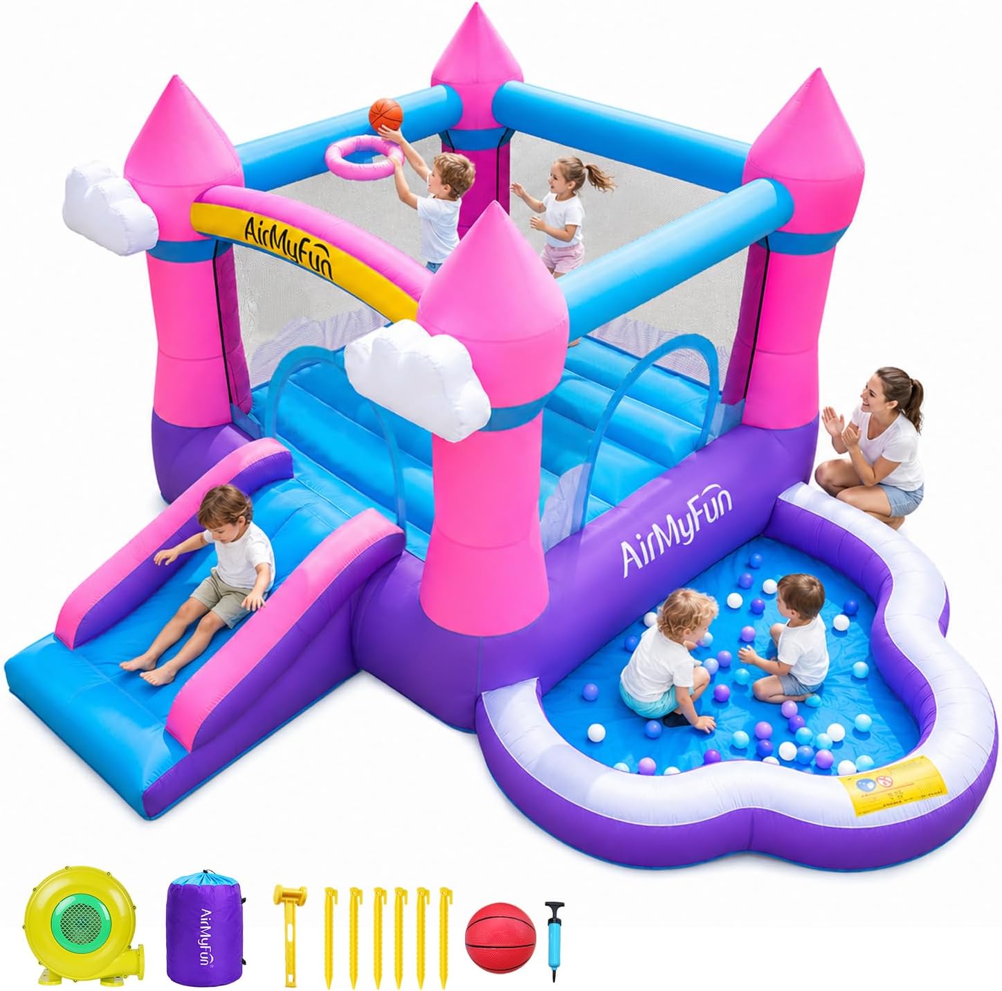 Kids Outdoor Pool - Château gonflable rose pour enfants de